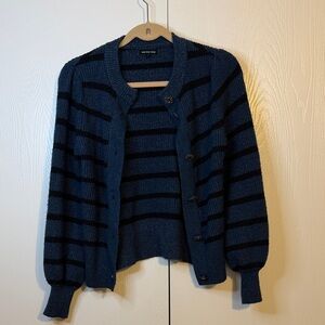 Who What Wear Blue and Black Striped Cardigan Sweater